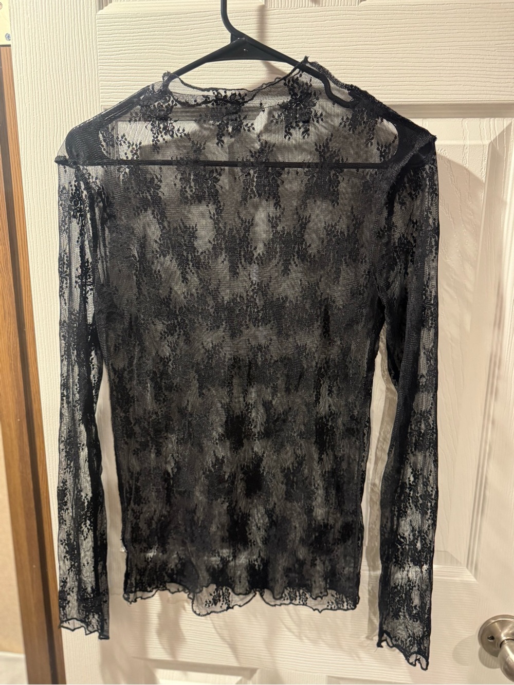 Zenana Outfitters Black Sheer Floral Lace Long Sleeve Top
